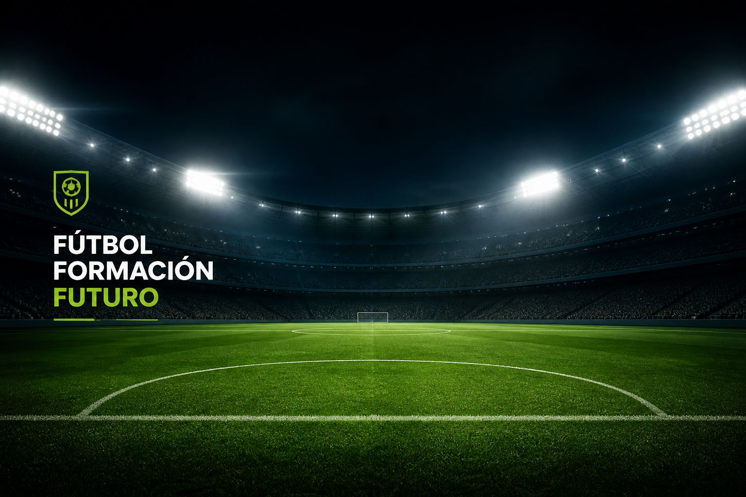 Cancha de fútbol iluminada al anochecer, lista para el entrenamiento